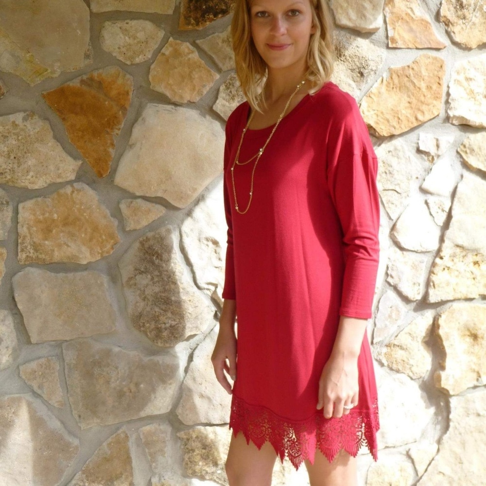 Red dress with lace trim